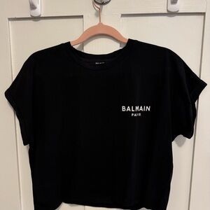 Balmain Black Logo Crop Tee